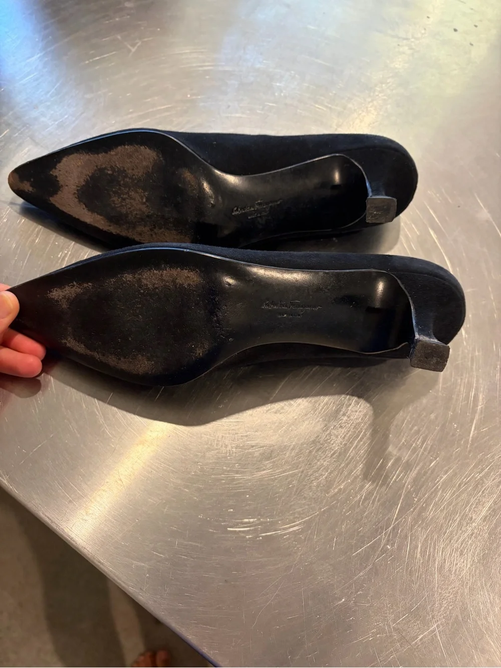Salvatore Ferragamo Black Suede Pointed Toe Pumps